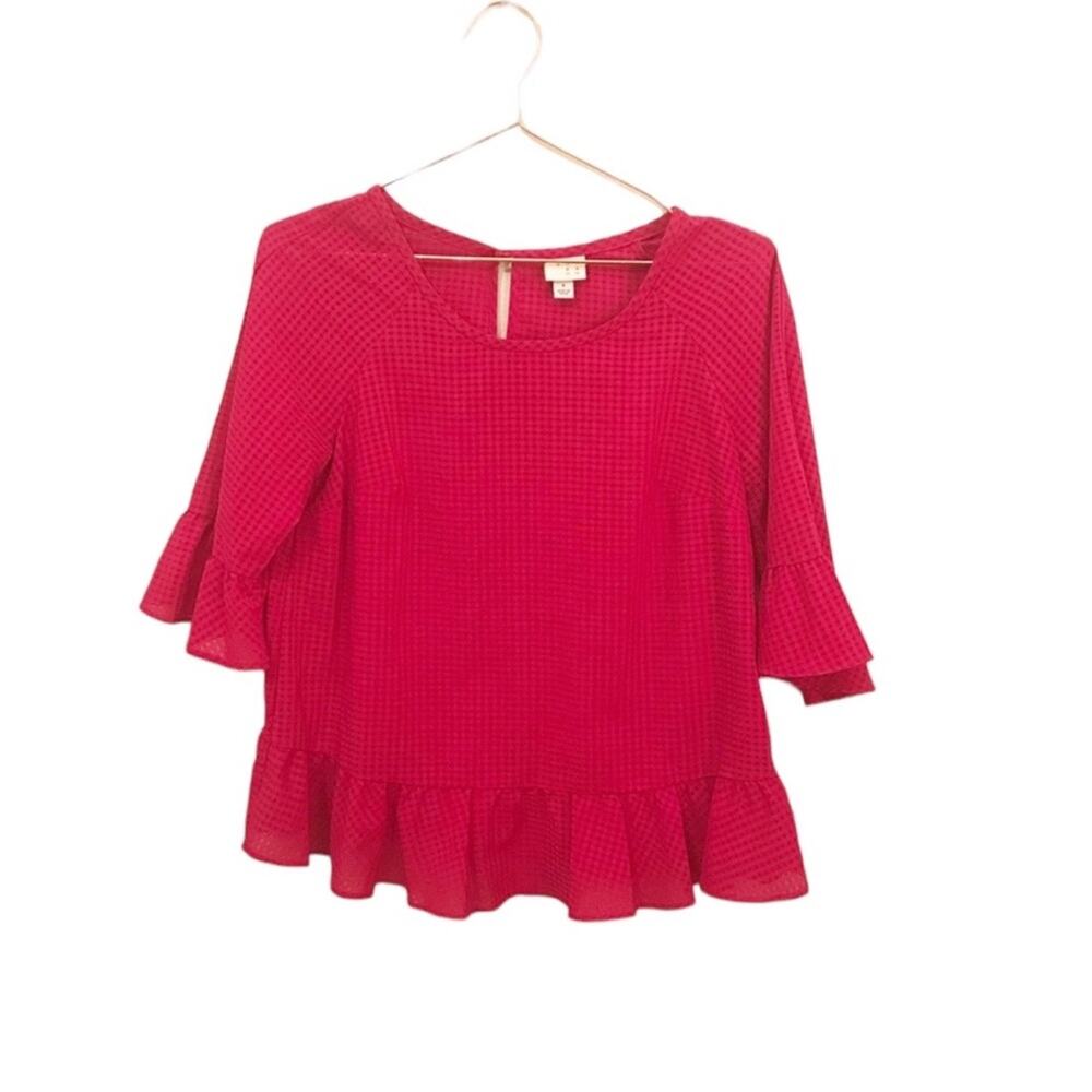 A New Day bell sleeve ruffle semi sheer hot pink blouse size small